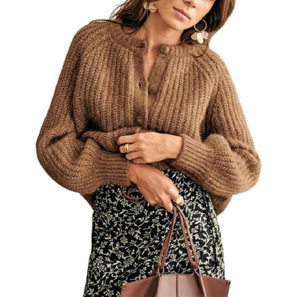 Chunky Knit Button Down Cardigan Sweater Open Front Loose Fit - Picture 2 of 8